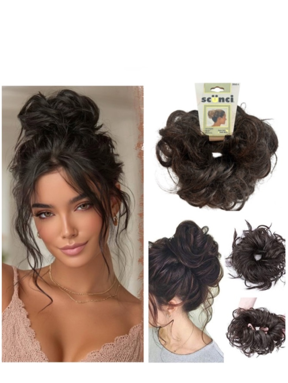 Scunci Brunette Messy Bun Hair Piece Scrunchie Updo Extension NEW Boho Brown